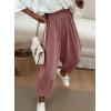 image:imageDokotoo Womens Wide Leg Casual Pants for Summer Spring Cotton Baggy Loose Lounge Harem Pants Comfort Vacation OutfitsMineral Red