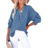 image:imageDokotoo Womens Casual Button V Neck Long Sleeve Shirts Oversized Solid Blouses TopsDark Blue