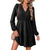 image:imageDokotoo Womens Dresses Spring Summer Elegant Lace Hollow Out Embroidered V Neck Long Sleeve Casual ALine Swing Mini DressBlack