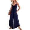 image:imageDokotoo Womens Jumpsuits Spaghetti Straps Ruched Drawstring Knit Wide Leg Romper Casual Jumpsuits with PocketsNavy Blue