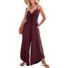 image:imageDokotoo Womens Jumpsuits Spaghetti Straps Ruched Drawstring Knit Wide Leg Romper Casual Jumpsuits with PocketsWine Red