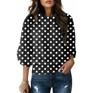 image:imageDokotoo Womens Blouses Dressy Casual Boat Neck Flowy Chiffon Blouses Poncho Batwing TopsA Polka Dot Black