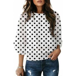 image:imageDokotoo Womens Blouses Dressy Casual Boat Neck Flowy Chiffon Blouses Poncho Batwing TopsA Polka Dot White