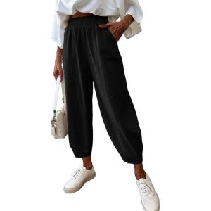image:imageDokotoo Womens Wide Leg Casual Pants for Summer Spring Cotton Baggy Loose Lounge Harem Pants Comfort Vacation OutfitsBlack
