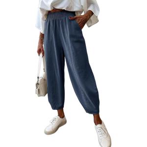 image:imageDokotoo Womens Wide Leg Casual Pants for Summer Spring Cotton Baggy Loose Lounge Harem Pants Comfort Vacation OutfitsDirty Blue