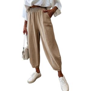 image:imageDokotoo Womens Wide Leg Casual Pants for Summer Spring Cotton Baggy Loose Lounge Harem Pants Comfort Vacation OutfitsSmoke Gray
