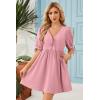image:imageDokotoo Summer Dresses for Women 2026 Casual V Neck Bow Tie Short Sleeve Empire Waist ALine Mini DressPink