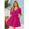 image:imageDokotoo Summer Dresses for Women 2026 Casual V Neck Bow Tie Short Sleeve Empire Waist ALine Mini DressRose Red