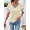 image:imageDokotoo Womens Summer Tops 2026 Colorblock V Neck Short Sleeve T Shirts Dressy Casual Clothes Vacation OutfitsApricot