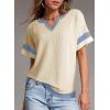 image:imageDokotoo Womens Summer Tops 2026 Colorblock V Neck Short Sleeve T Shirts Dressy Casual Clothes Vacation OutfitsApricot