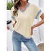 image:imageDokotoo Womens Summer Tops 2026 Colorblock V Neck Short Sleeve T Shirts Dressy Casual Clothes Vacation OutfitsApricot