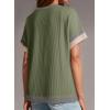 image:imageDokotoo Womens Summer Tops 2026 Colorblock V Neck Short Sleeve T Shirts Dressy Casual Clothes Vacation OutfitsArmy Green