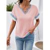 image:imageDokotoo Womens Summer Tops 2026 Colorblock V Neck Short Sleeve T Shirts Dressy Casual Clothes Vacation OutfitsLight Pink