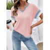 image:imageDokotoo Womens Summer Tops 2026 Colorblock V Neck Short Sleeve T Shirts Dressy Casual Clothes Vacation OutfitsLight Pink