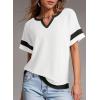 image:imageDokotoo Womens Summer Tops 2026 Colorblock V Neck Short Sleeve T Shirts Dressy Casual Clothes Vacation OutfitsWhite