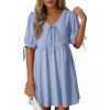 image:imageDokotoo Summer Dresses for Women 2026 Casual V Neck Bow Tie Short Sleeve Empire Waist ALine Mini DressBlue