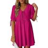 image:imageDokotoo Summer Dresses for Women 2026 Casual V Neck Bow Tie Short Sleeve Empire Waist ALine Mini DressRose Red