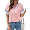 image:imageDokotoo Womens Summer Tops 2026 Colorblock V Neck Short Sleeve T Shirts Dressy Casual Clothes Vacation OutfitsLight Pink