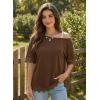 image:imageDokotoo Womens Summer Tops 2026 Oversized Short Sleeve Shirts Casual Loose Lace Patchwork Tshirt Fashion OutfitsBrown