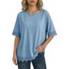 image:imageDokotoo Womens Summer Tops 2026 Oversized Short Sleeve Shirts Casual Loose Lace Patchwork Tshirt Fashion OutfitsSky Blue