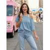 image:imageDokotoo Womens Summer Tops 2026 Oversized Short Sleeve Shirts Casual Loose Lace Patchwork Tshirt Fashion OutfitsSky Blue