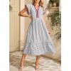 image:imageDokotoo Womens Dresses 2026 Summer VNeck Ruffle Cap Sleeve Empire Waist Flowy Striped Beach Midi Maxi Dress with PocketsBlack Stripered
