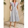 image:imageDokotoo Womens Dresses 2026 Summer VNeck Ruffle Cap Sleeve Empire Waist Flowy Striped Beach Midi Maxi Dress with PocketsBlack Stripered
