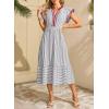image:imageDokotoo Womens Dresses 2026 Summer VNeck Ruffle Cap Sleeve Empire Waist Flowy Striped Beach Midi Maxi Dress with PocketsBlack Stripered