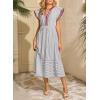 image:imageDokotoo Womens Dresses 2026 Summer VNeck Ruffle Cap Sleeve Empire Waist Flowy Striped Beach Midi Maxi Dress with PocketsBlack Stripered