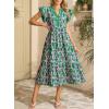 image:imageDokotoo Womens Dresses 2026 Summer VNeck Ruffle Cap Sleeve Empire Waist Flowy Striped Beach Midi Maxi Dress with PocketsGreen Floral