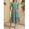 image:imageDokotoo Womens Dresses 2026 Summer VNeck Ruffle Cap Sleeve Empire Waist Flowy Striped Beach Midi Maxi Dress with PocketsGreen Floral