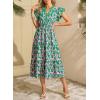 image:imageDokotoo Womens Dresses 2026 Summer VNeck Ruffle Cap Sleeve Empire Waist Flowy Striped Beach Midi Maxi Dress with PocketsGreen Floral