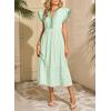 image:imageDokotoo Womens Dresses 2026 Summer VNeck Ruffle Cap Sleeve Empire Waist Flowy Striped Beach Midi Maxi Dress with PocketsMint Green Stripe