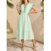 image:imageDokotoo Womens Dresses 2026 Summer VNeck Ruffle Cap Sleeve Empire Waist Flowy Striped Beach Midi Maxi Dress with PocketsMint Green Stripe
