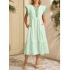 image:imageDokotoo Womens Dresses 2026 Summer VNeck Ruffle Cap Sleeve Empire Waist Flowy Striped Beach Midi Maxi Dress with PocketsMint Green Stripe