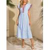 image:imageDokotoo Womens Dresses 2026 Summer VNeck Ruffle Cap Sleeve Empire Waist Flowy Striped Beach Midi Maxi Dress with PocketsSky Blue Stripered