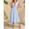 image:imageDokotoo Womens Dresses 2026 Summer VNeck Ruffle Cap Sleeve Empire Waist Flowy Striped Beach Midi Maxi Dress with PocketsSky Blue Stripered