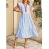 image:imageDokotoo Womens Dresses 2026 Summer VNeck Ruffle Cap Sleeve Empire Waist Flowy Striped Beach Midi Maxi Dress with PocketsSky Blue Stripered