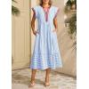 image:imageDokotoo Womens Dresses 2026 Summer VNeck Ruffle Cap Sleeve Empire Waist Flowy Striped Beach Midi Maxi Dress with PocketsSky Blue Stripered