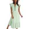image:imageDokotoo Womens Dresses 2026 Summer VNeck Ruffle Cap Sleeve Empire Waist Flowy Striped Beach Midi Maxi Dress with PocketsMint Green Stripe