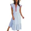 image:imageDokotoo Womens Dresses 2026 Summer VNeck Ruffle Cap Sleeve Empire Waist Flowy Striped Beach Midi Maxi Dress with PocketsSky Blue Stripered