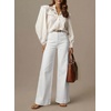 image:imageDOKOTOO Womens Casual High Waisted Jeans Stretch Button Wide Leg Loose Denim Pants with PocketsCream White