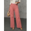 image:imageDOKOTOO Womens Casual High Waisted Jeans Stretch Button Wide Leg Loose Denim Pants with PocketsPeach Blossom