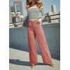 image:imageDOKOTOO Womens Casual High Waisted Jeans Stretch Button Wide Leg Loose Denim Pants with PocketsPeach Blossom