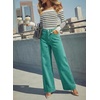 image:imageDOKOTOO Womens Casual High Waisted Jeans Stretch Button Wide Leg Loose Denim Pants with PocketsTurquoise
