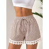 image:imageDokotoo Womens Shorts Summer Casual Loose Elastic Waist Drawstring Lace Boho Beach Cover Up ShortsBrown Plaid