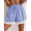 image:imageDokotoo Womens Shorts Summer Casual Loose Elastic Waist Drawstring Lace Boho Beach Cover Up ShortsDark Blue Plaid