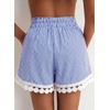 image:imageDokotoo Womens Shorts Summer Casual Loose Elastic Waist Drawstring Lace Boho Beach Cover Up ShortsDark Blue Plaid