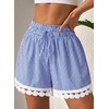 image:imageDokotoo Womens Shorts Summer Casual Loose Elastic Waist Drawstring Lace Boho Beach Cover Up ShortsDark Blue Plaid