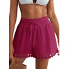 image:imageDokotoo Womens Shorts Summer Casual Loose Elastic Waist Drawstring Lace Boho Beach Cover Up ShortsDark Purple